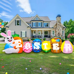 KOOY inflatable bunny set up on a lawn demonstrating quick easy installation benefit