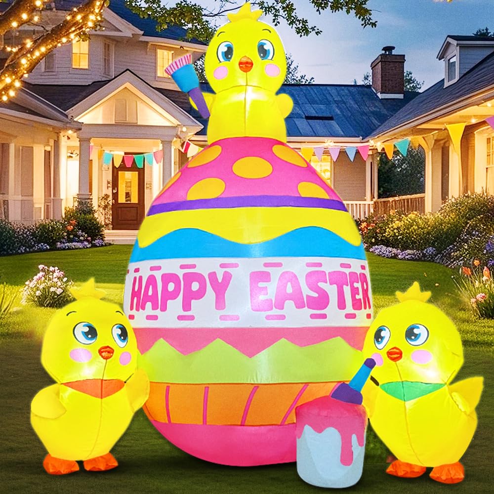 KOOY front view of three chicks inflatable showing festive curb appeal