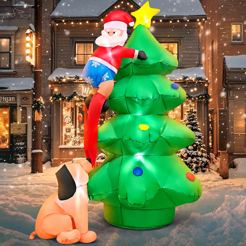KOOY front view of lit tree and Santa showing festive curb appeal