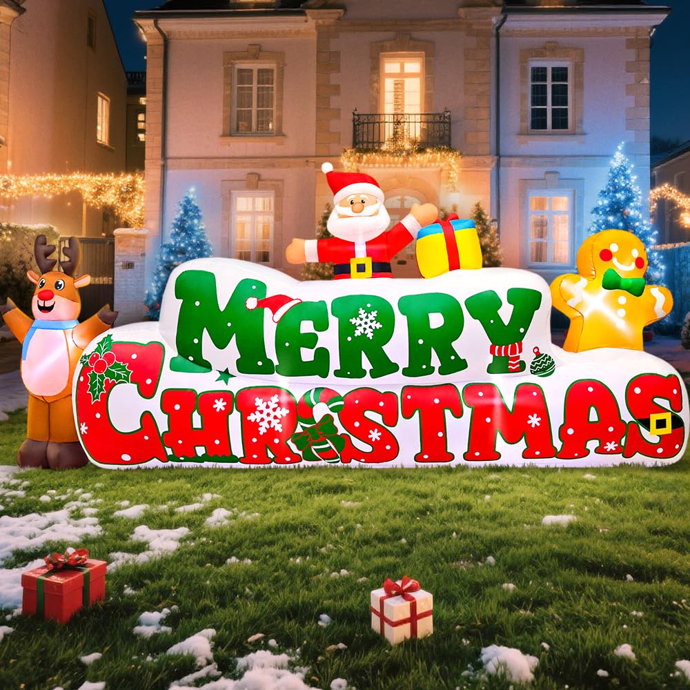 KOOY front view of full Merry Christmas sign glowing, boosts curbside impact