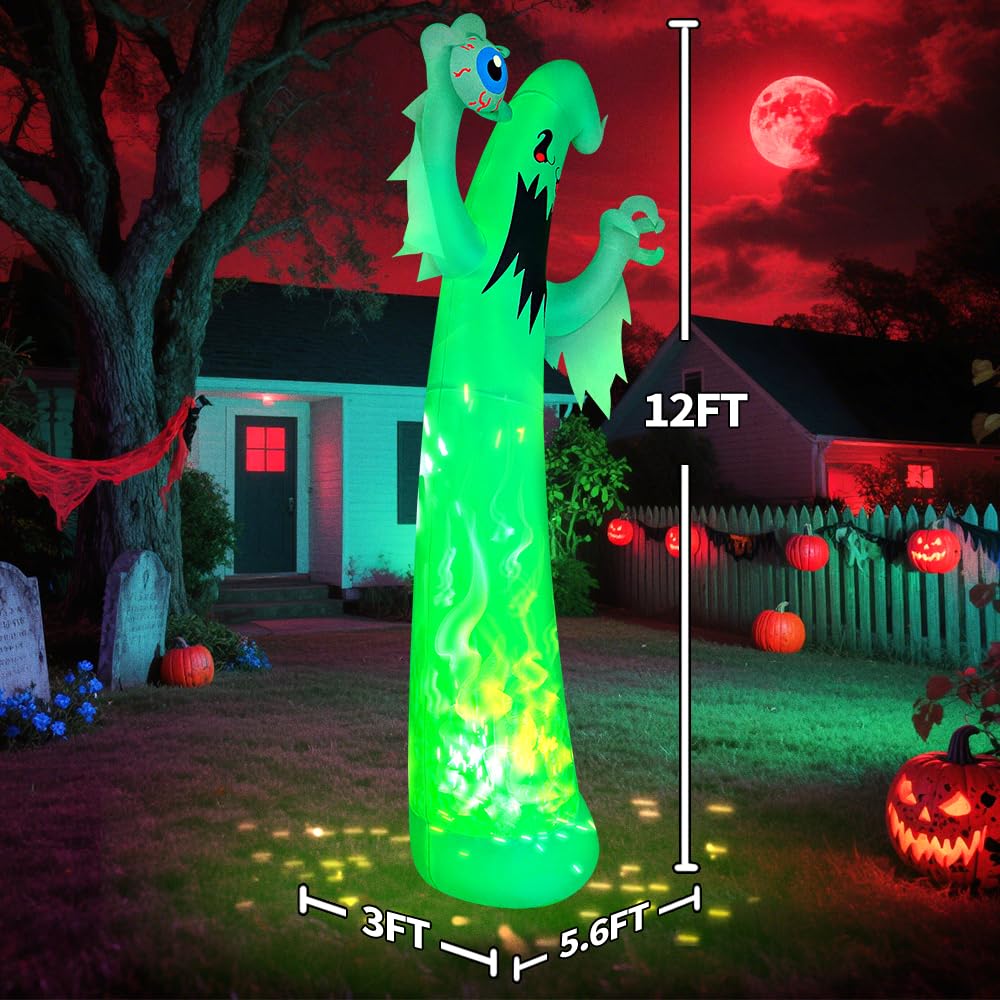 KOOY giant ghost in yard with pumpkins creating festive atmosphere