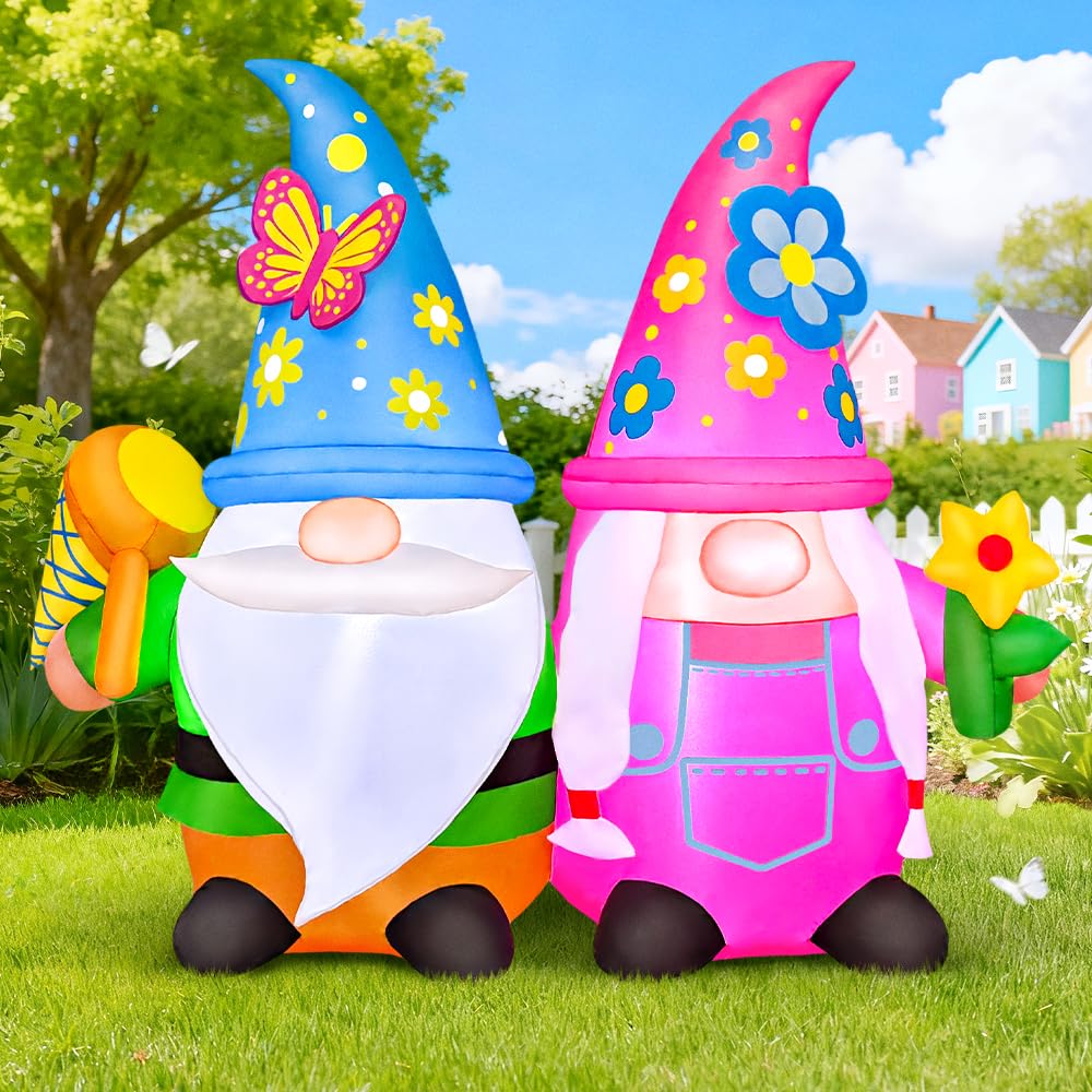 KOOY front view of inflatable gnomes creating instant spring curb appeal