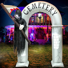 KOOY Grim Reaper archway front view showing spooky entrance and curb appeal
