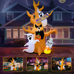 KOOY LED illuminated tree at night creating bright yard visibility and spooky ambiance