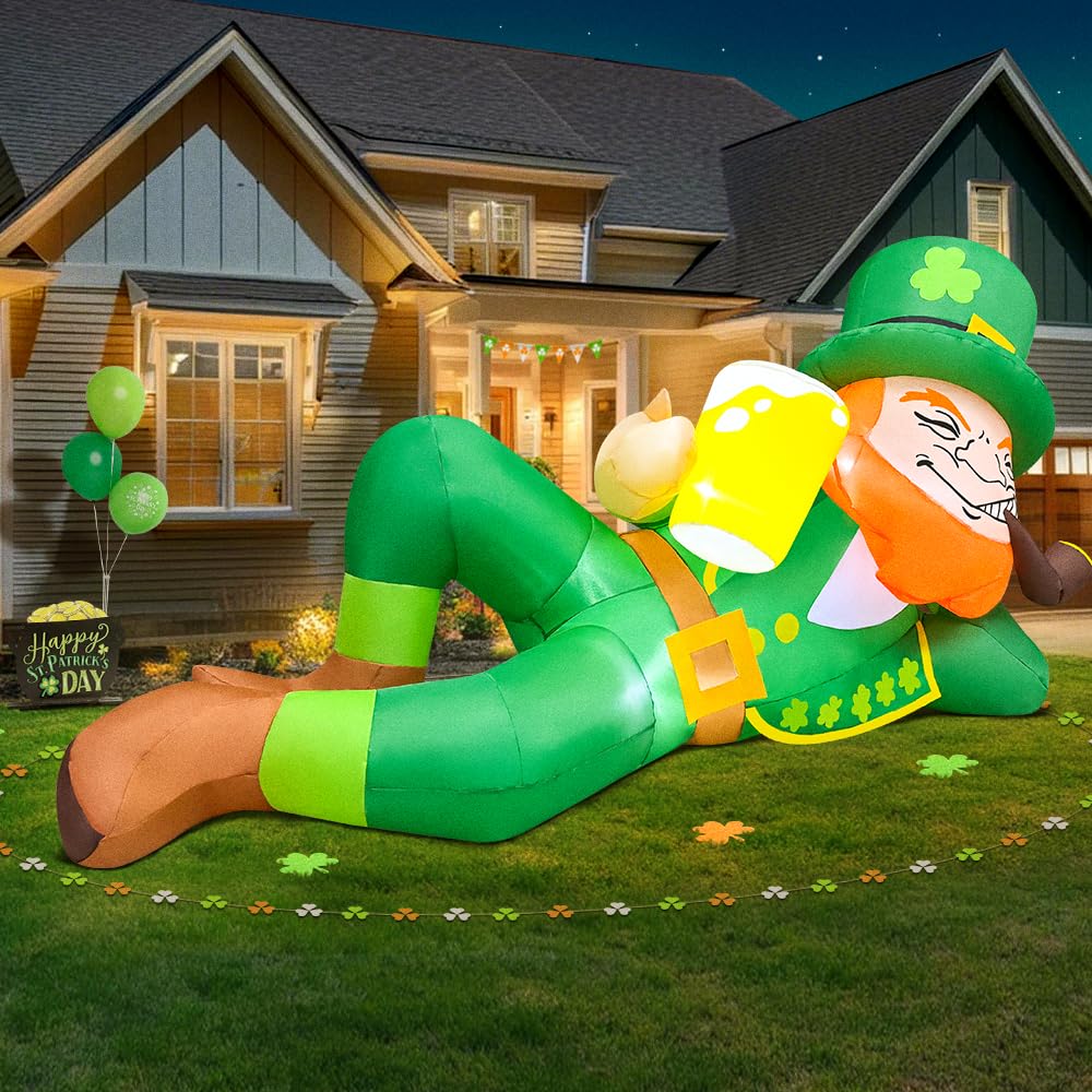 KOOY leprechaun in yard illustrating 6ft height and scale against house