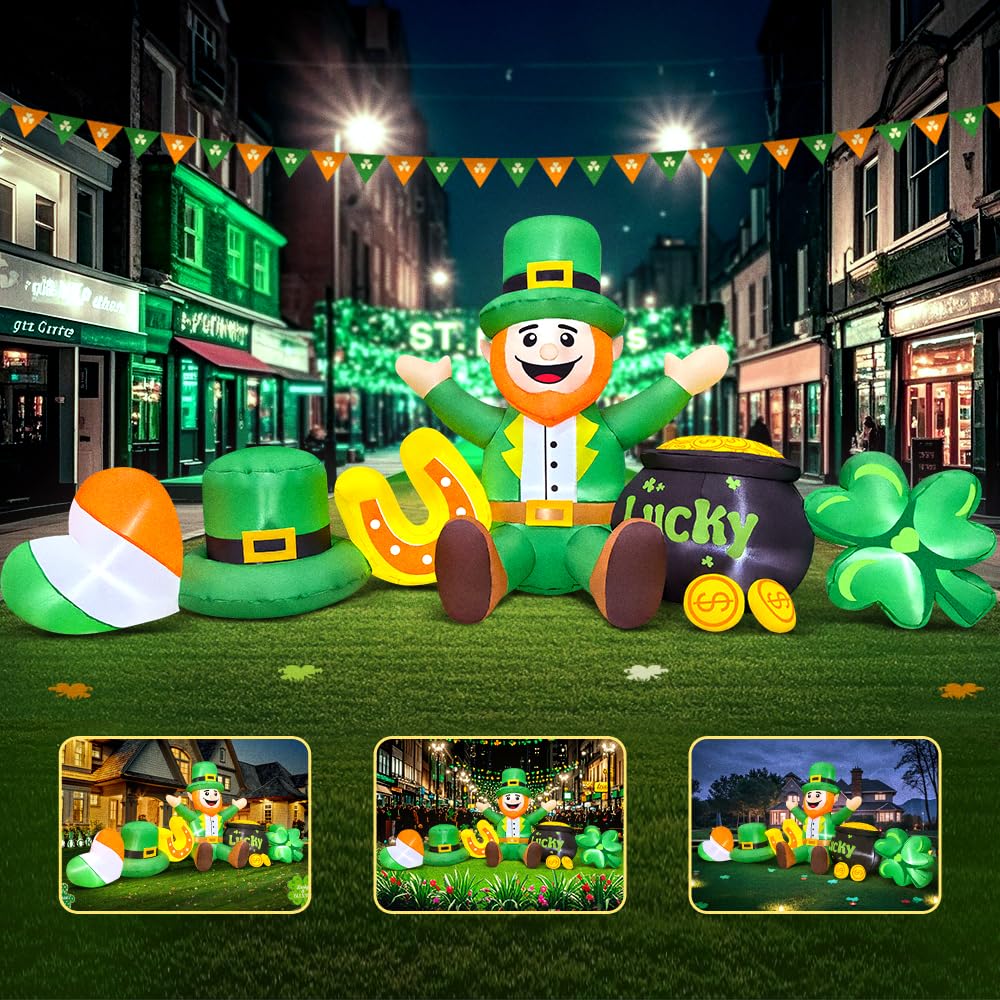 KOOY inflatable lit at night providing bright, festive St. Patrick’s ambiance