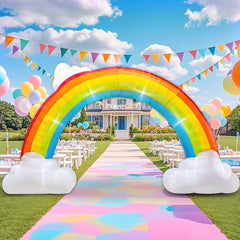 KOOY rainbow arch next to person showing 14ft scale and impressive visual impact