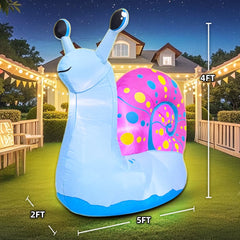 KOOY inflatable snail mid-inflation with built-in fan for instant setup convenience