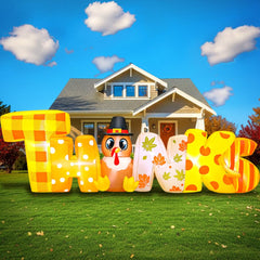 KOOY front view of 8ft Thanks turkey inflatable showing festive yard impact