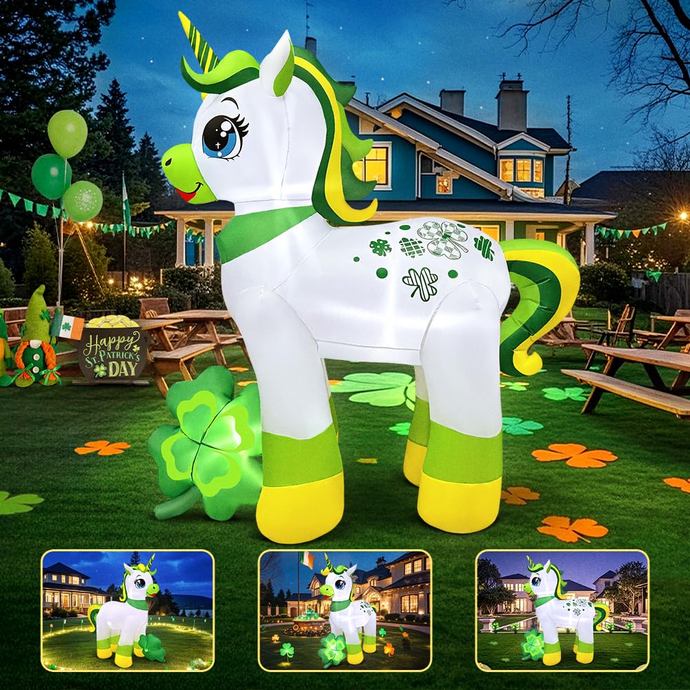 KOOY LED-lit unicorn at night creating festive illuminated lawn display