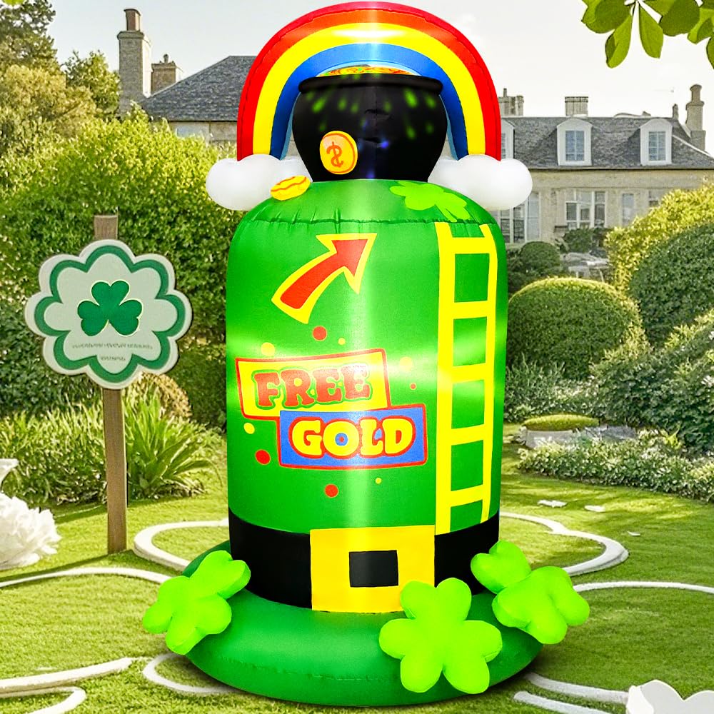 KOOY yard scene with inflatable trap staged for St. Patrick’s Day celebration