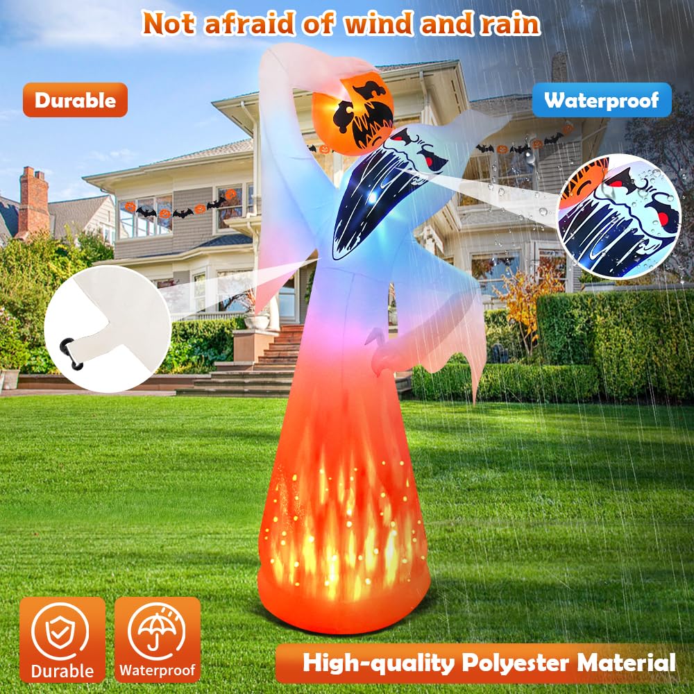 KOOY inflatable set up in yard at night providing bright, attention-grabbing Halloween decor