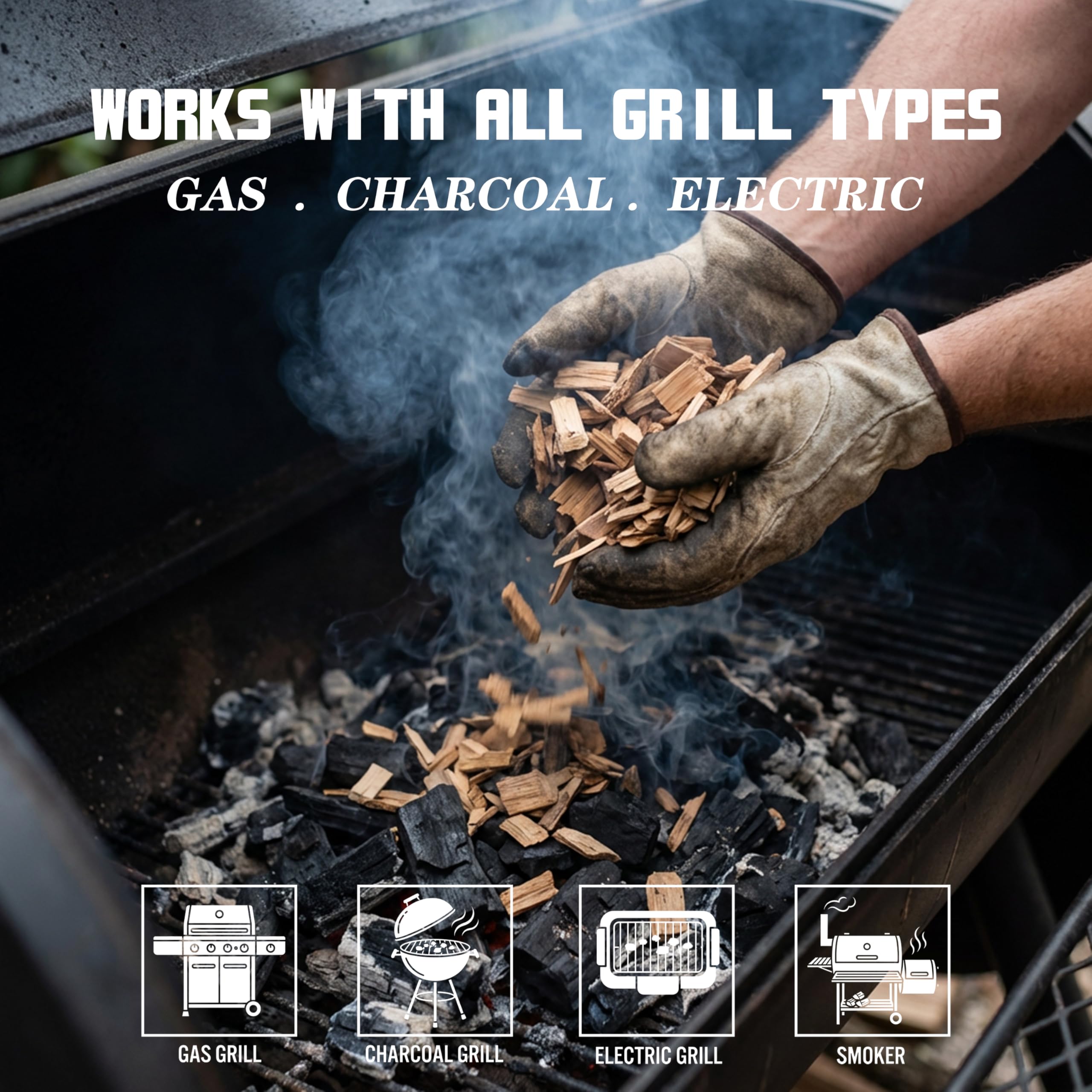 KORELION WOOD chips inside a smoker box producing steady aromatic smoke