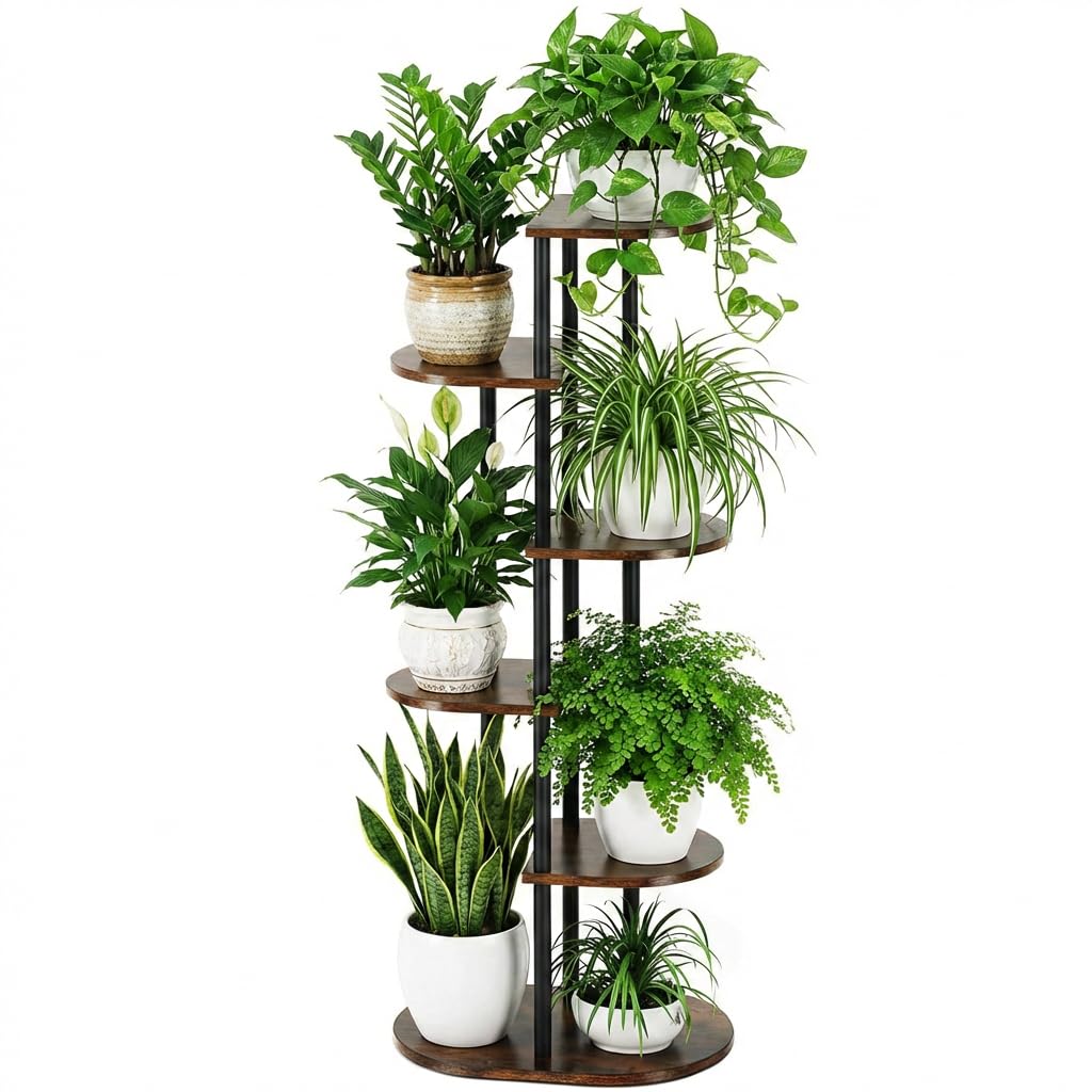 Korrie Home front view of 6-tier plant stand showing rustic display benefit