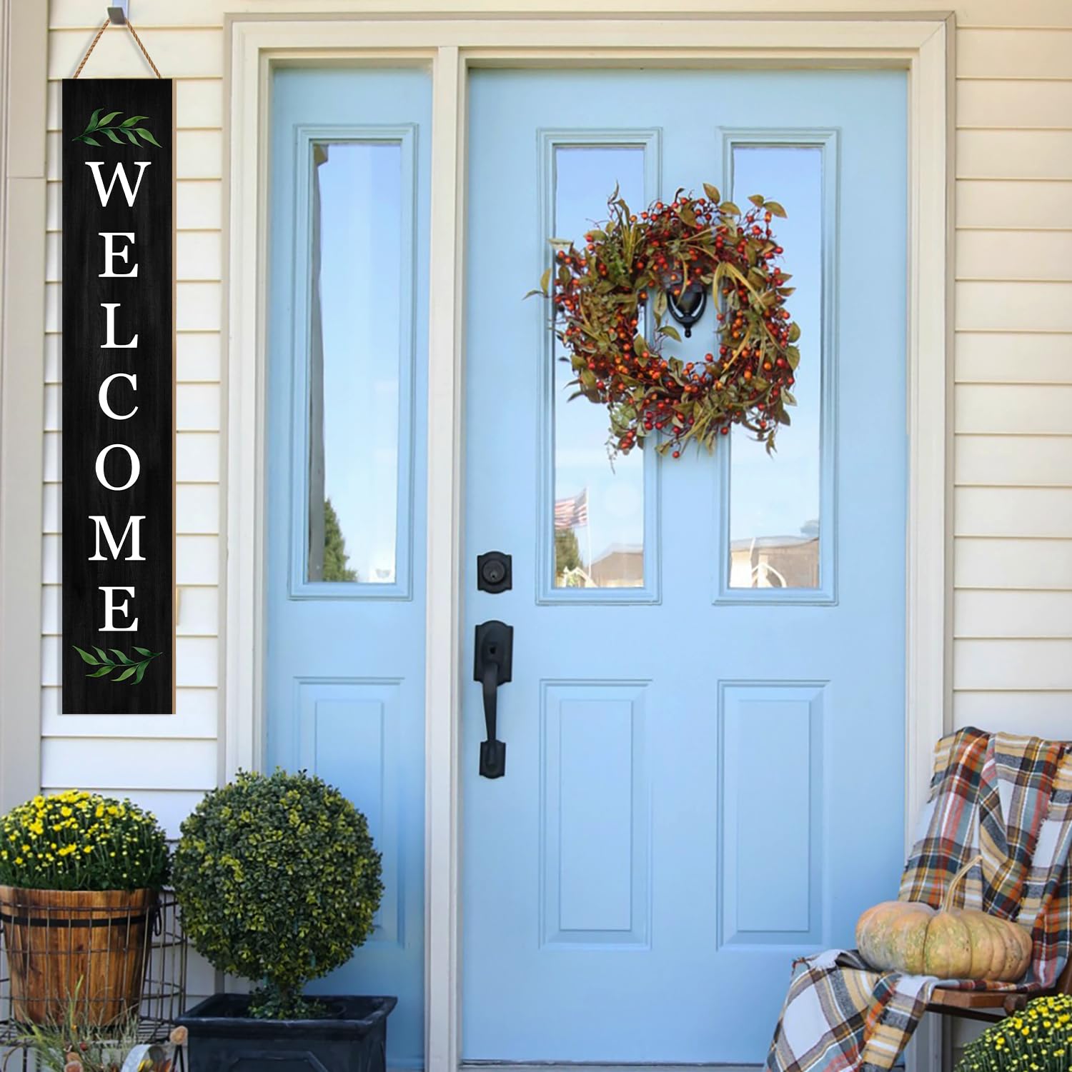KORVITA sign decorated with wreath to show seasonal versatility
