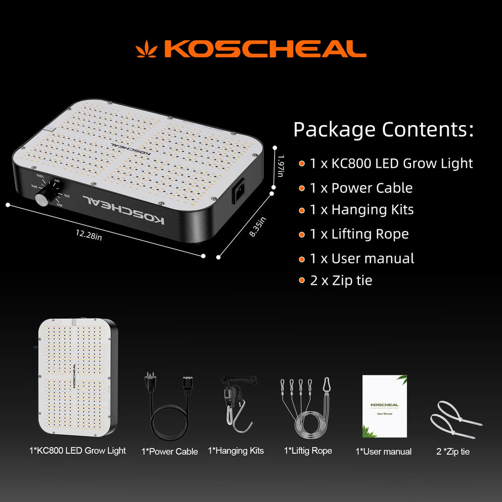 KOSCHEAL KC800 rear label and specs panel clarifying power and certification info