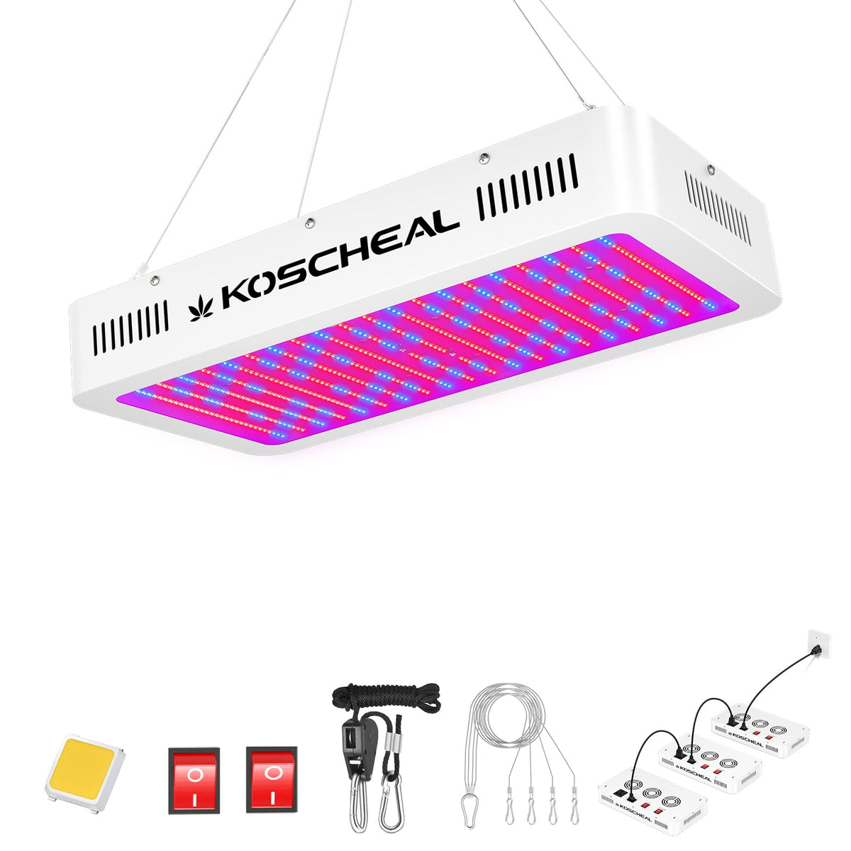 KOSCHEAL KS2000 front view showing full-spectrum LEDs and even canopy light