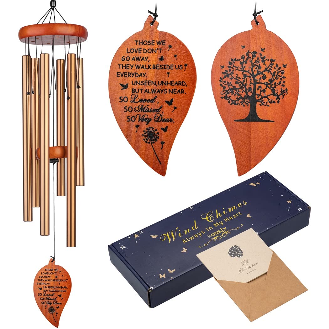 KOSSLY front view showing packaged memorial wind chime and gift box as present