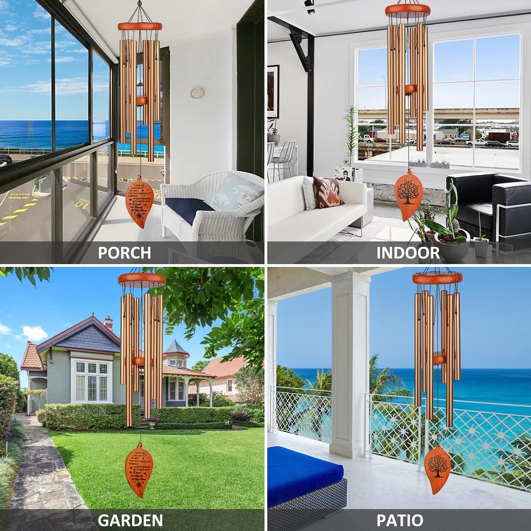 KOSSLY wind chime hung next to chair for size comparison and placement ideas