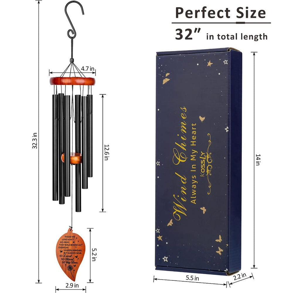 KOSSLY chimes displayed on a balcony next to a chair, shows real-world scale