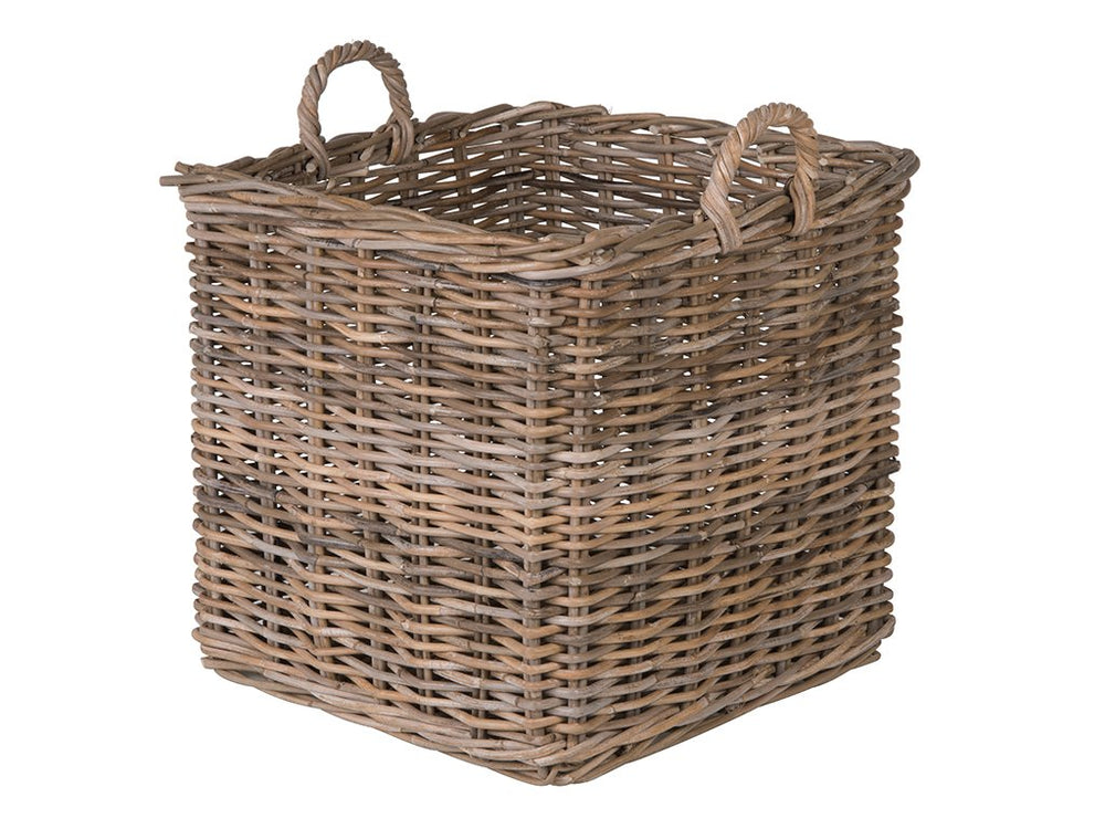 Kouboo front view of gray square rattan basket showing shape and structure