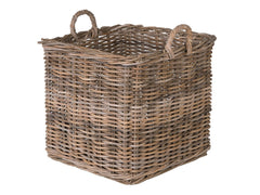 Kouboo front view of gray square rattan basket showing shape and structure