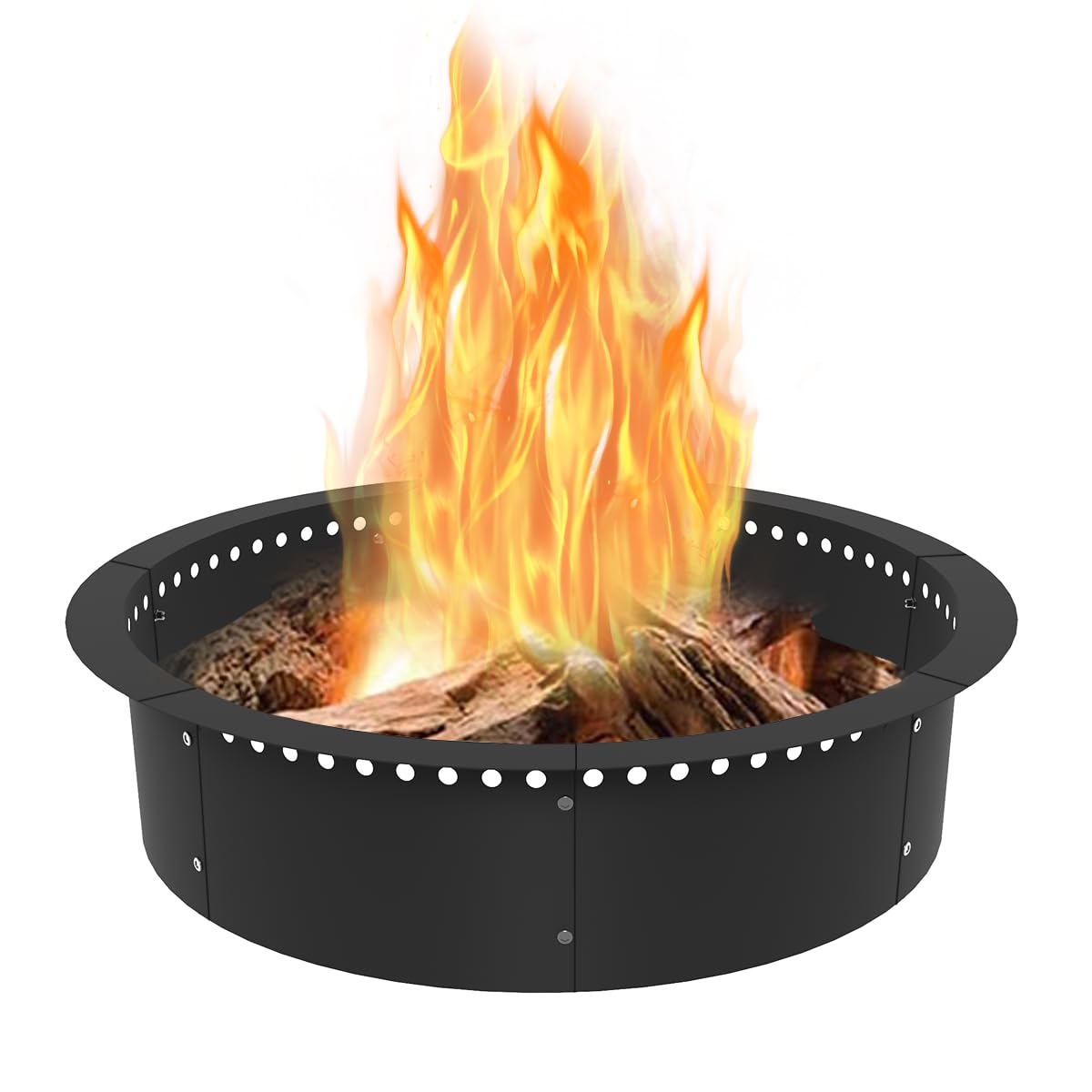 Koutemie front view of black steel fire pit ring showing clean containment benefit
