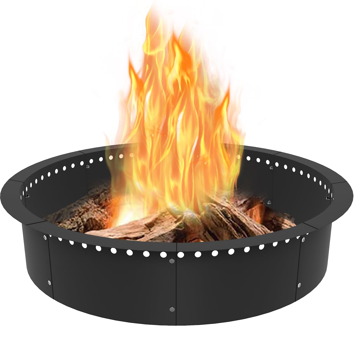 Koutemie front view of 40-inch fire pit ring showing sturdy rim and clean design, improves containment