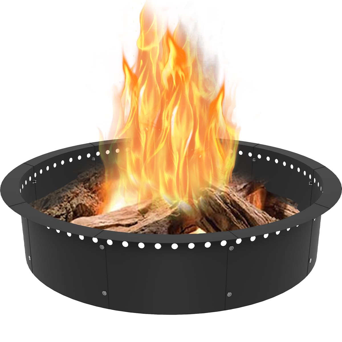 Koutemie front view fire pit ring showing sturdy rim and safe containment benefit