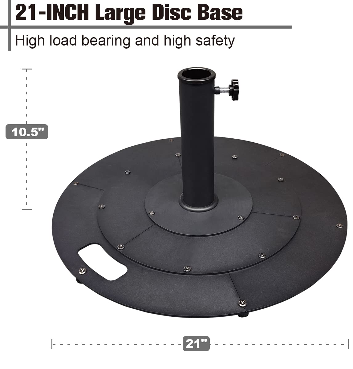 Koutemie base beside umbrella pole to show fit for 1¼" and 1½" diameters