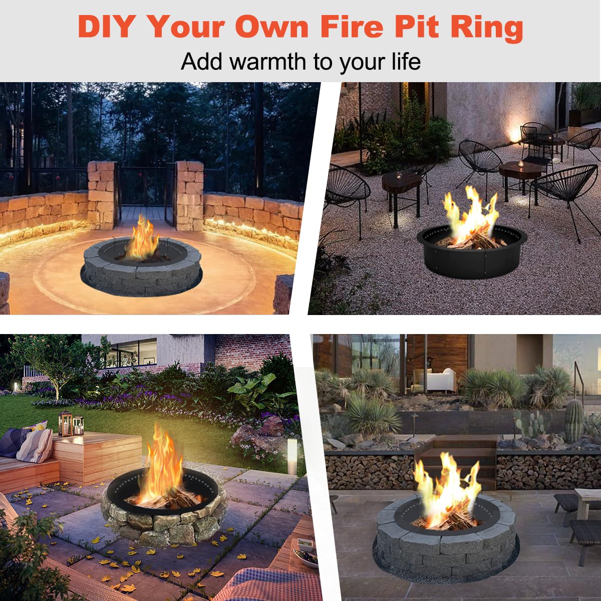 Koutemie ring beside stacked firewood and ruler to show 28" inner diameter scale