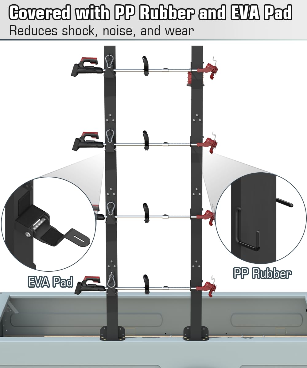 Koutemie rack with trimmers mounted illustrating safe in-transit organization