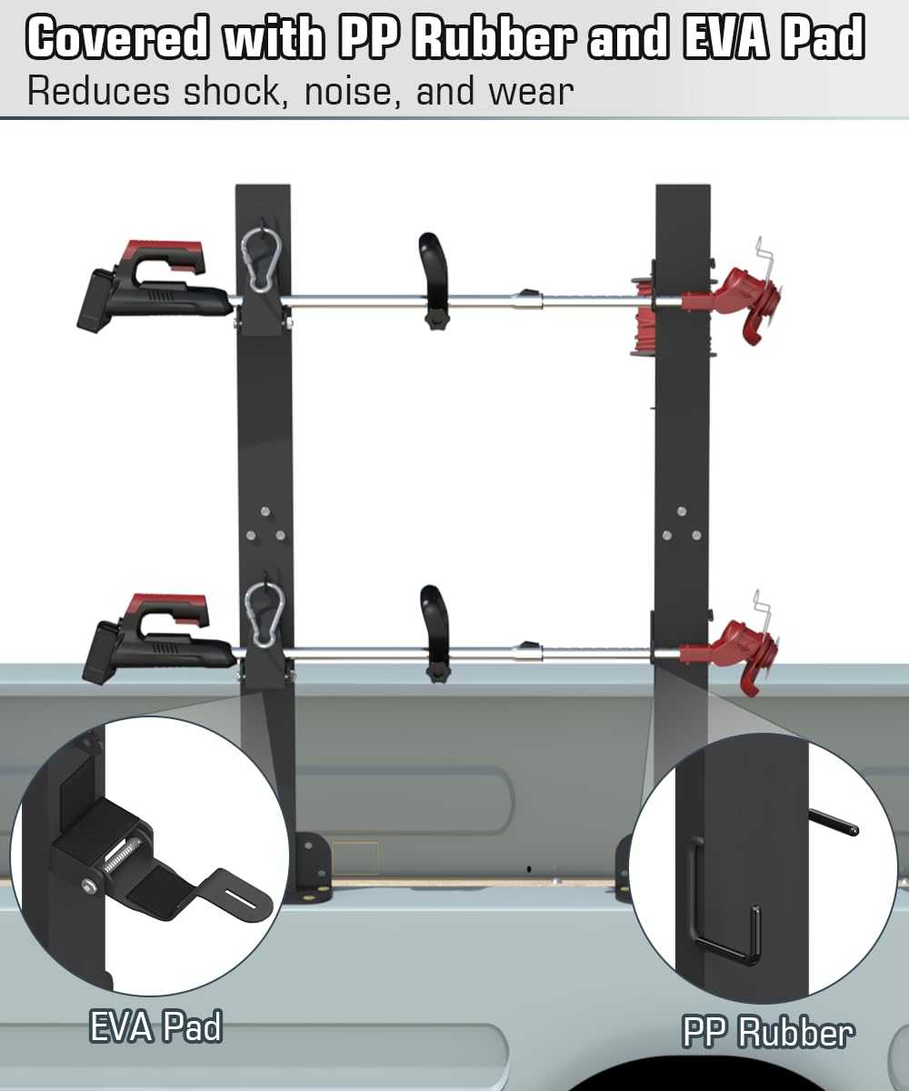 Koutemie two trimmers secured in rack demonstrating stable transport and safety