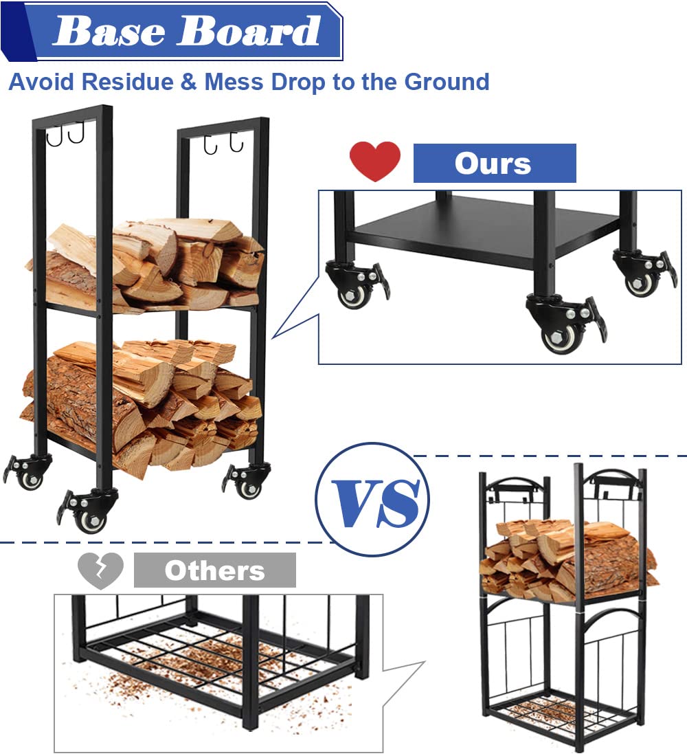 Koutemie rack loaded with logs on both tiers for organized fuel storage