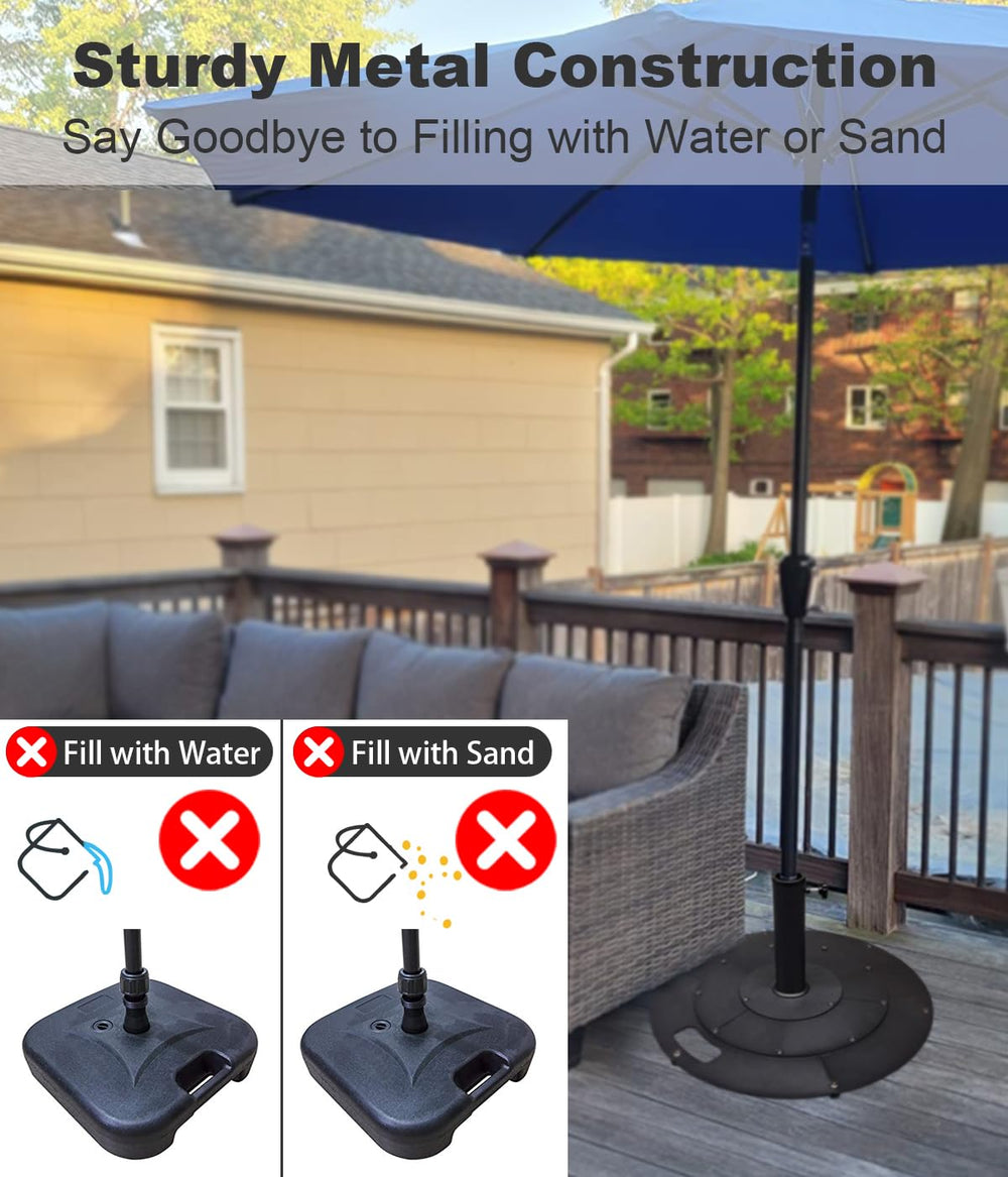 Koutemie umbrella base with umbrella installed showing stable outdoor shade support