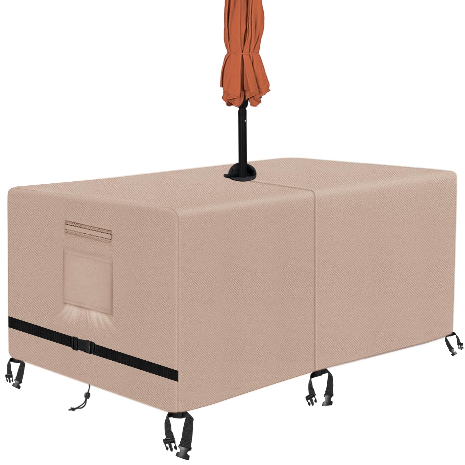 Kovshuiwe front view of khaki rectangle patio table cover protecting set