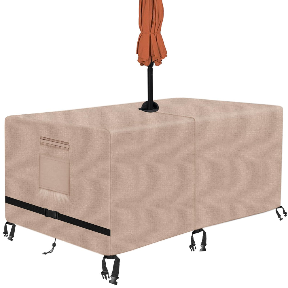 Kovshuiwe front view of khaki rectangle patio table cover protecting set
