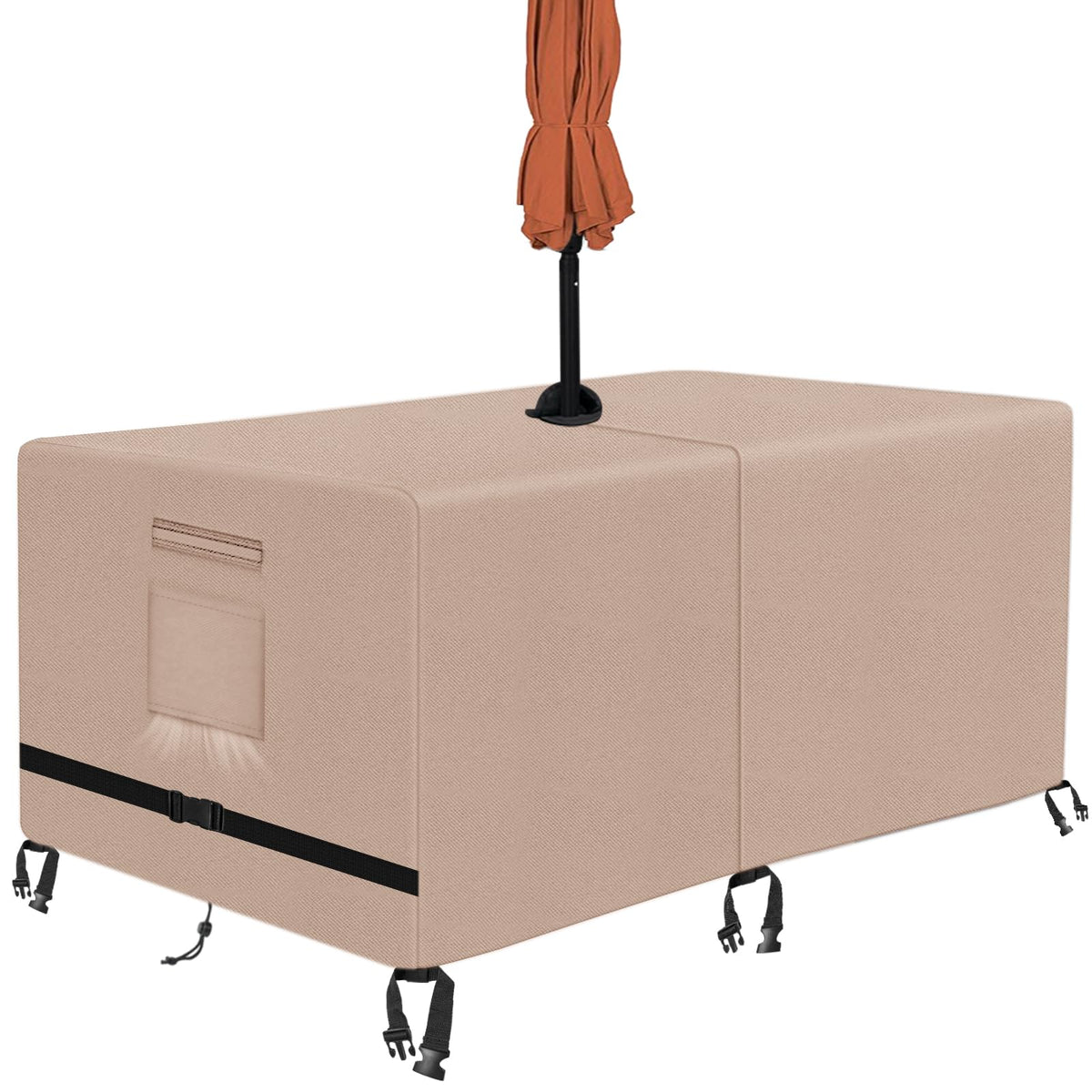 Kovshuiwe front view of khaki rectangle patio table cover protecting set