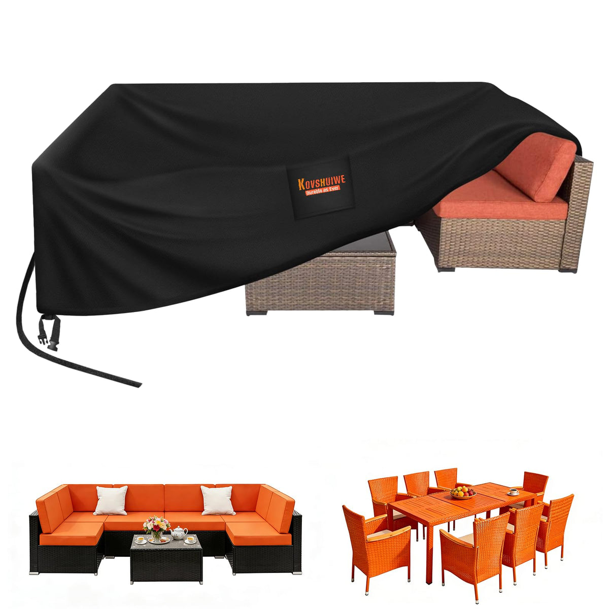 Kovshuiwe front view of rectangular cover protecting full table set