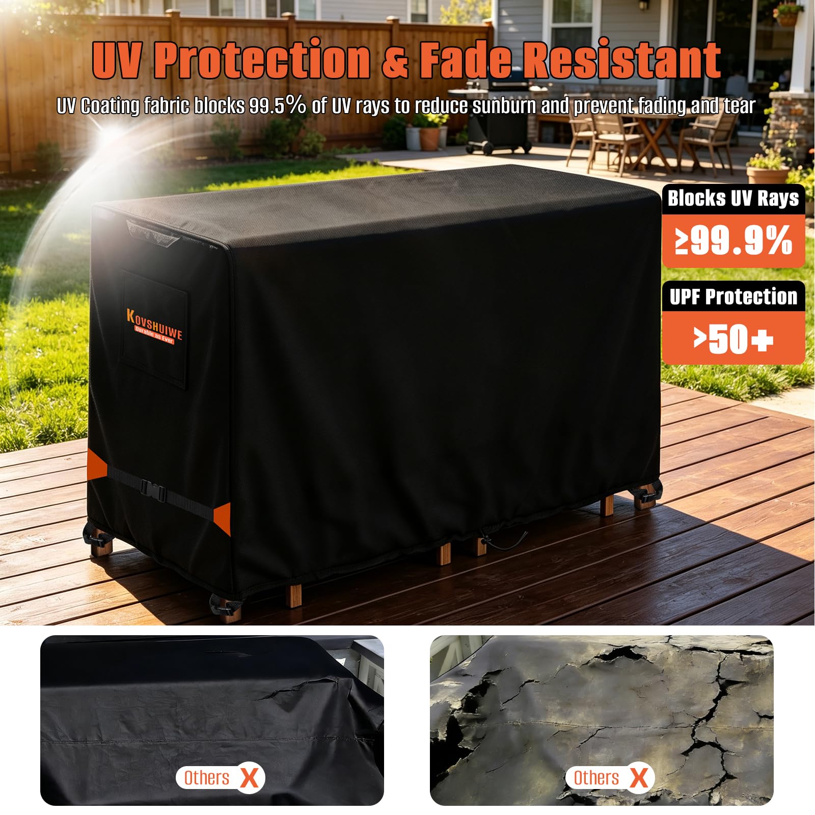 Kovshuiwe cover in use on a patio dining set demonstrating water runoff