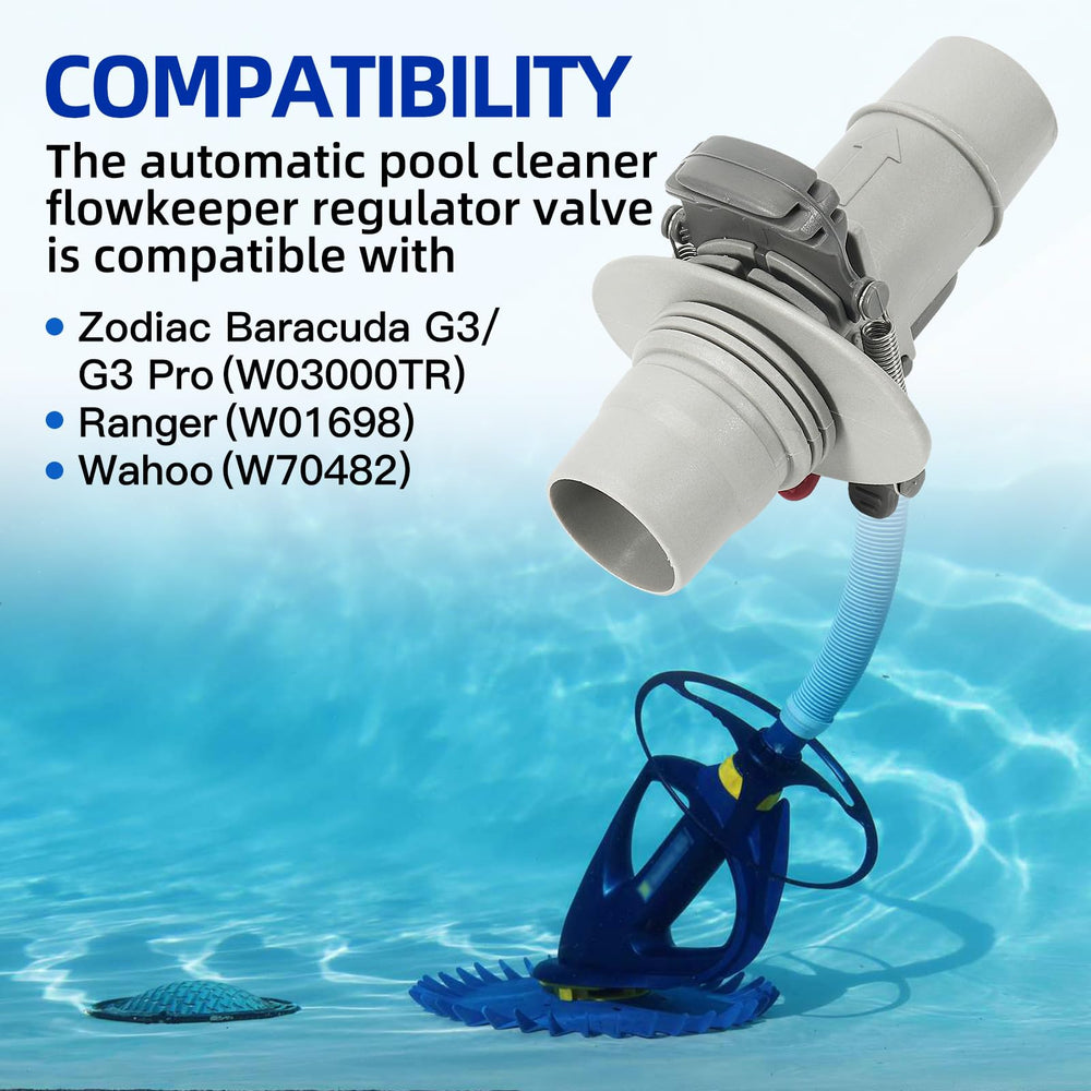 Kozlira FlowKeeper shown beside a pool cleaner in a backyard setting indicating reliable performance
