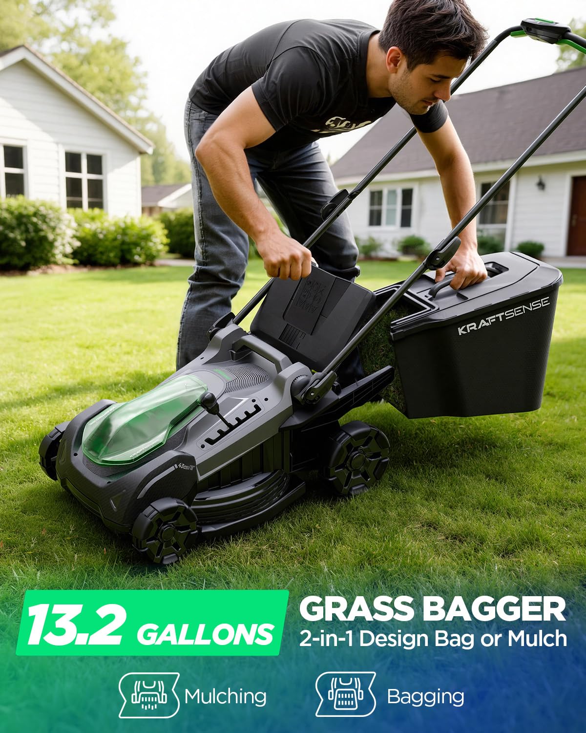 KraftSense cutting height selector detail showing 6 levels for grass control