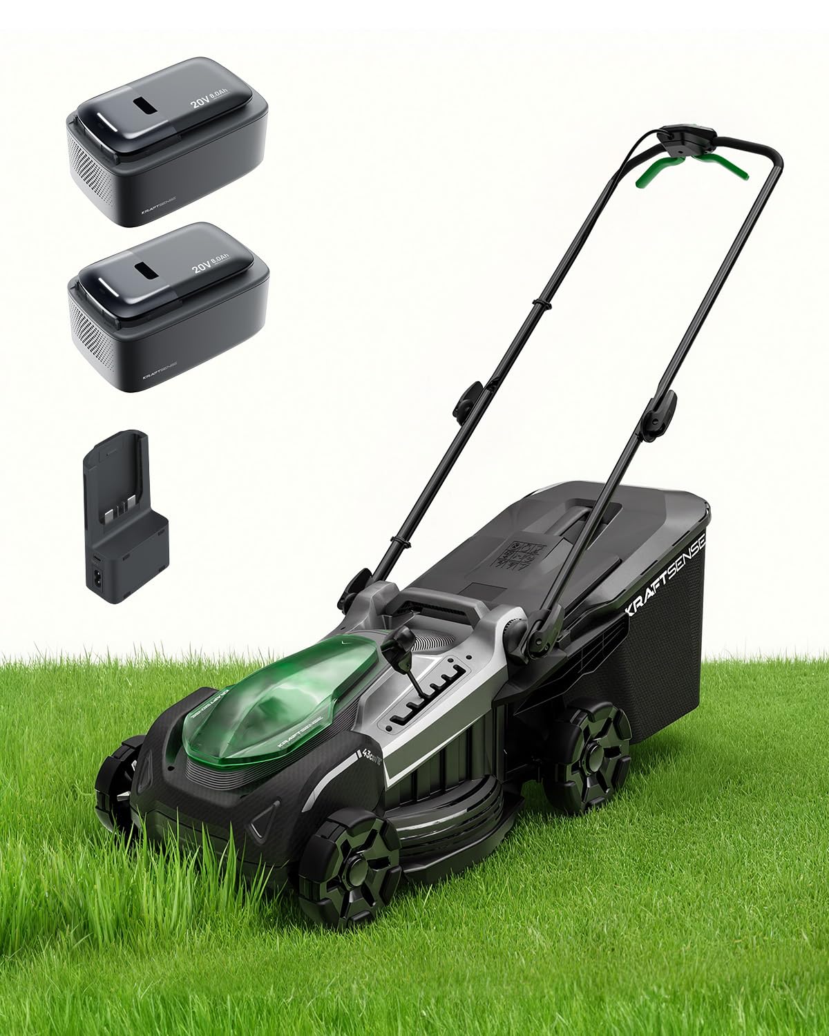 KraftSense front view of mower showing 18-inch deck and compact design benefit