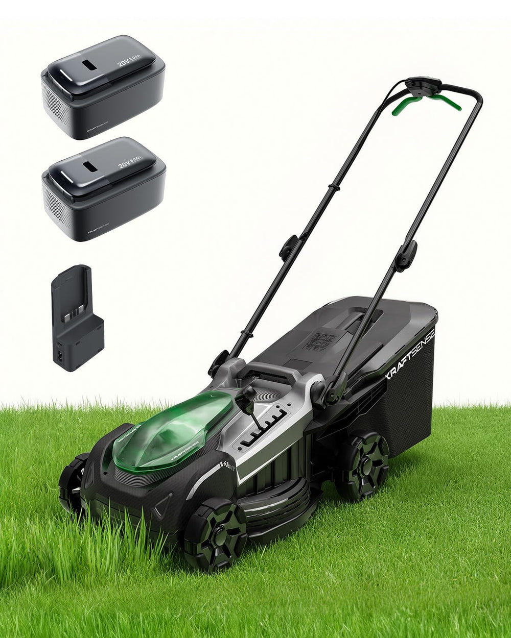 KraftSense front view of mower showing 18-inch deck and compact design benefit