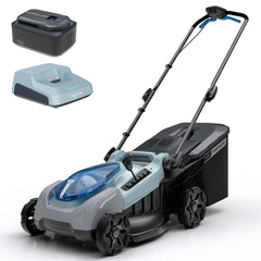 KraftSense front view assembled mower showing compact footprint and easy maneuvering