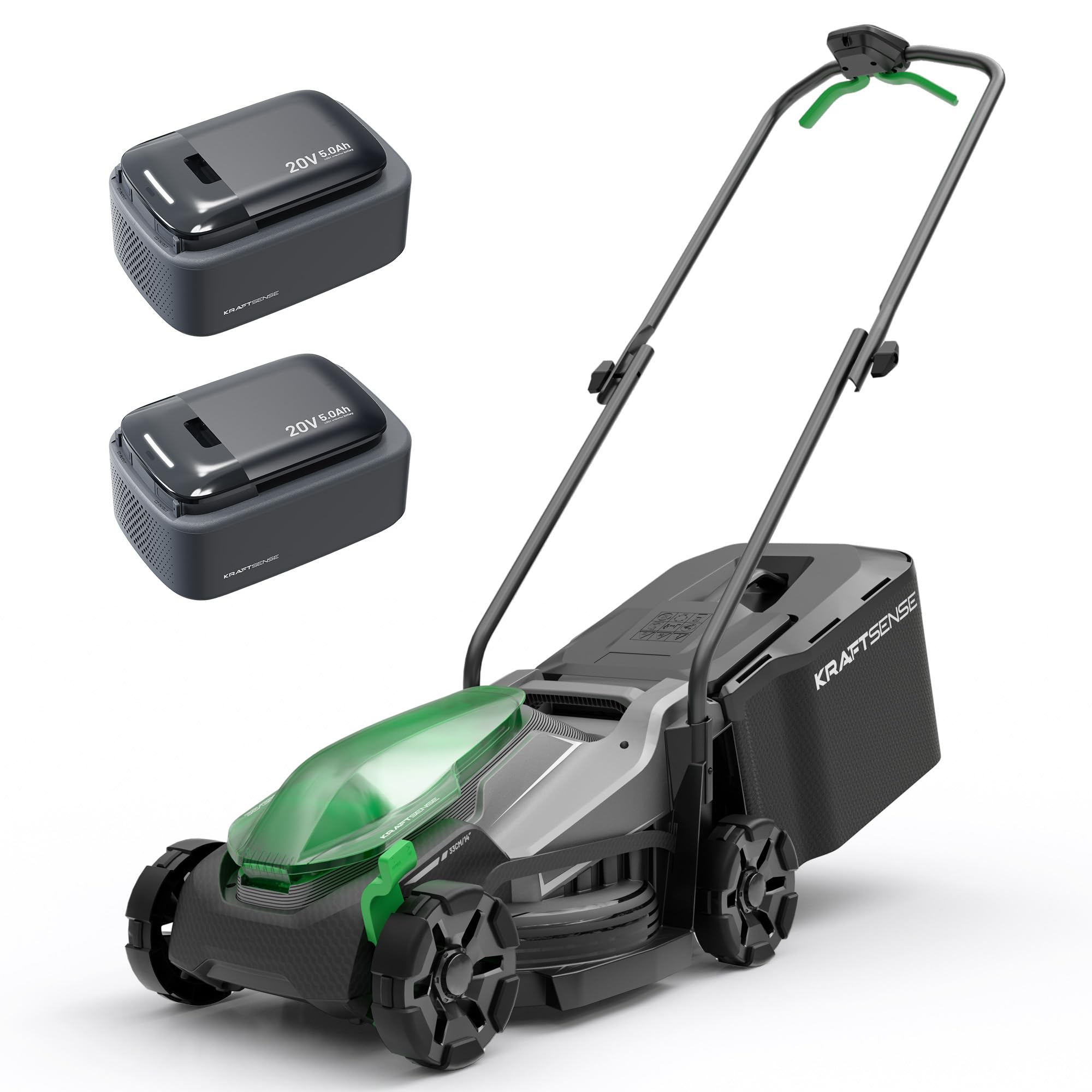 kraftsense front view mower showing compact deck and easy push benefit
