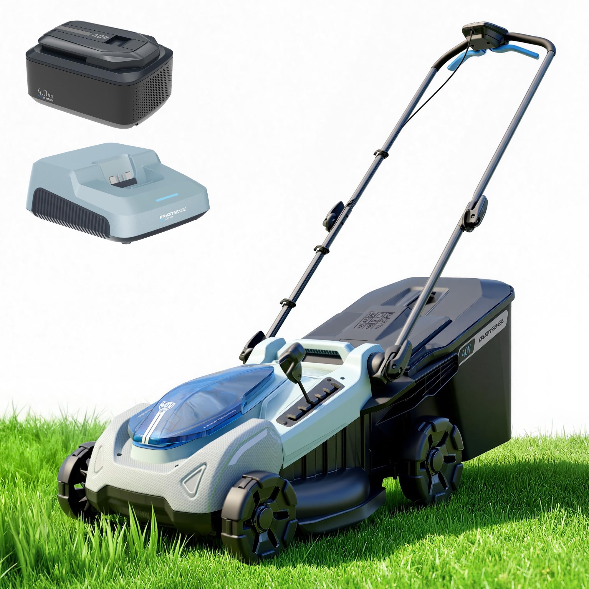 KraftSense front view showing mower deck and blade access for easy maintenance