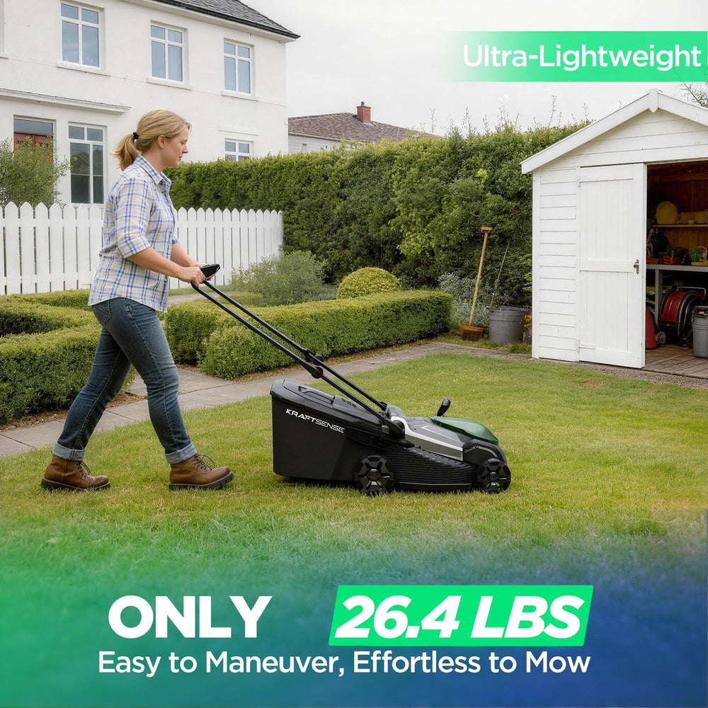 KraftSense rear with 13.2-gallon grass bag attached for cleaner finish