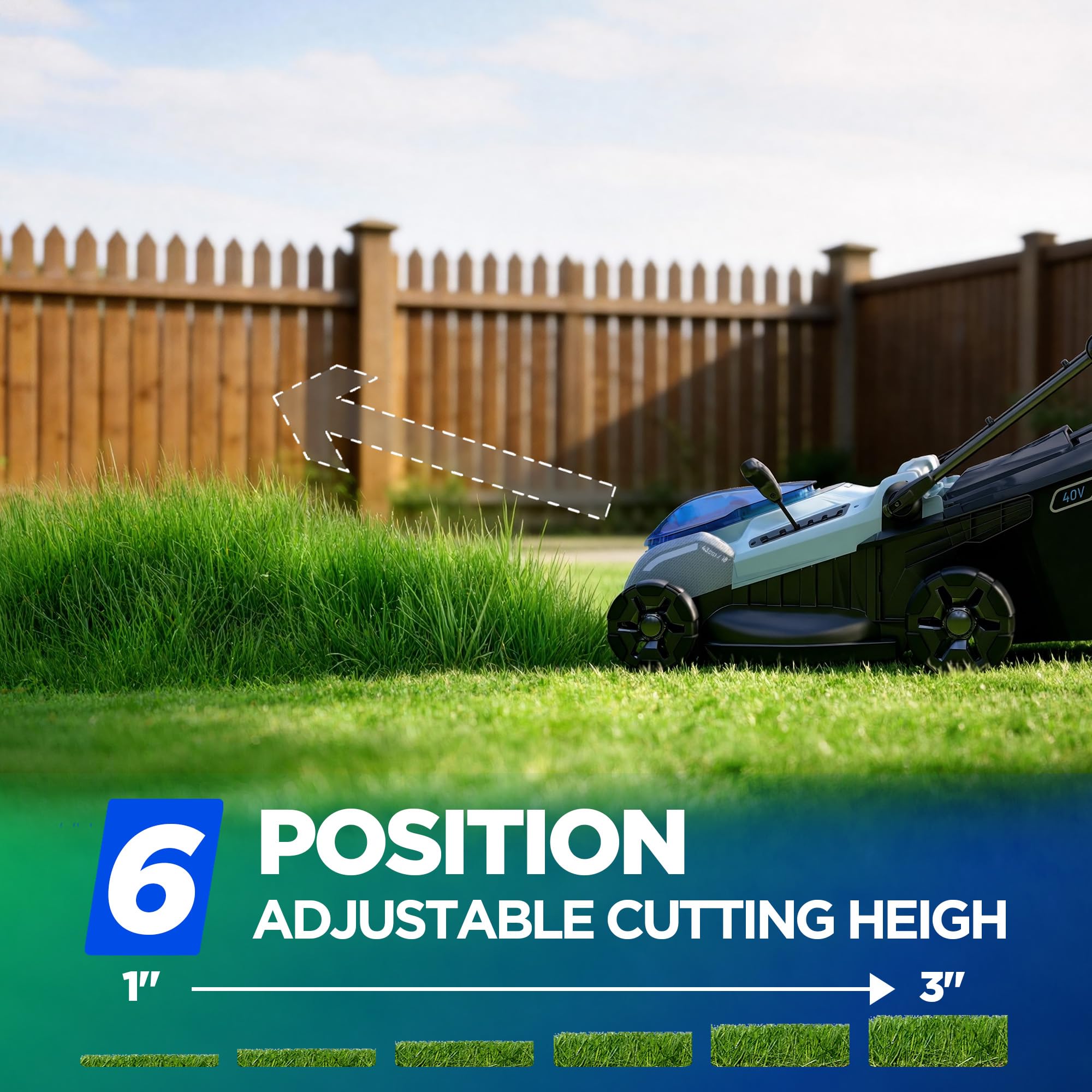 KraftSense height adjustment selector illustrating six positions for tailored grass length benefit