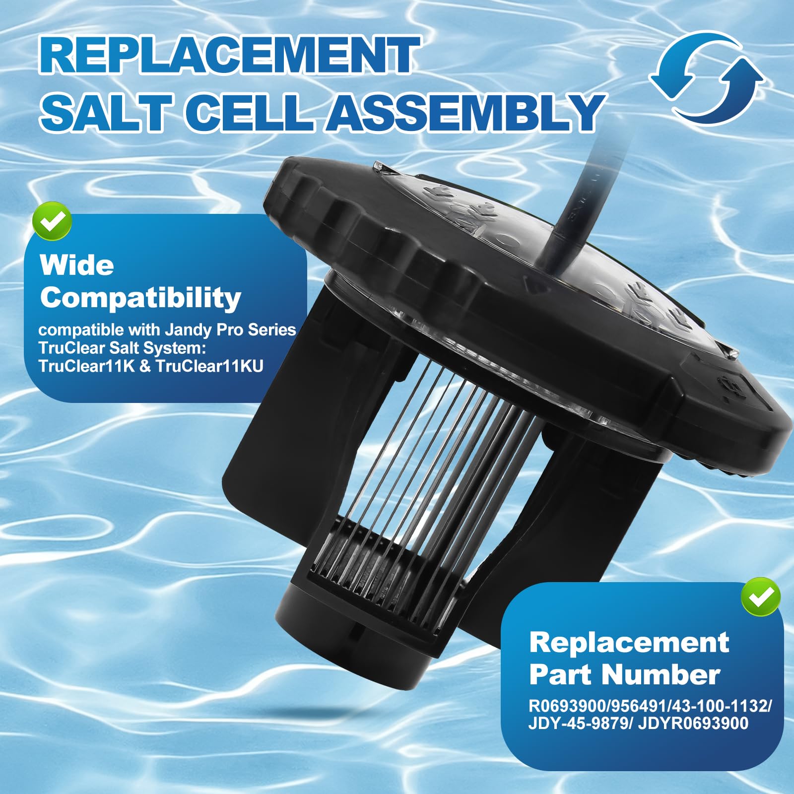 Kregoem cell installed in Jandy TruClear demonstrating restored chlorination function